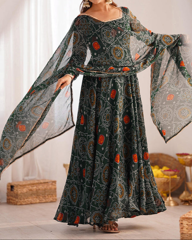 Pure Soft Lightweight Chiffon Bandhej Fully Flair Anarkali Set