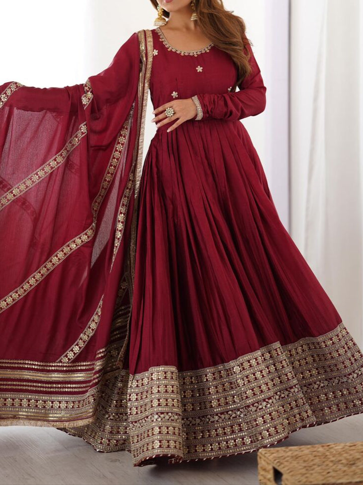 Chinon & Thread With Sequence Lace Border Heavy Anarkali Suit Set