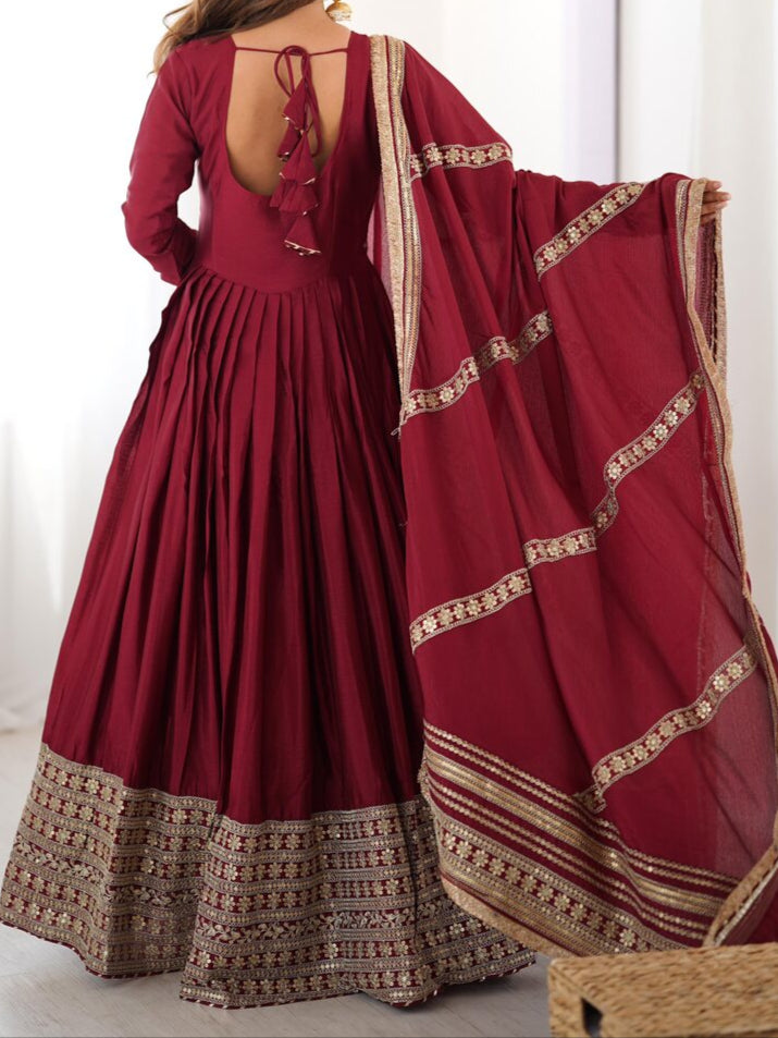 Chinon & Thread With Sequence Lace Border Heavy Anarkali Suit Set