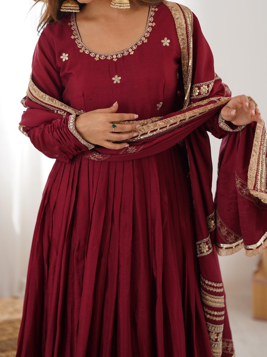 Chinon & Thread With Sequence Lace Border Heavy Anarkali Suit Set