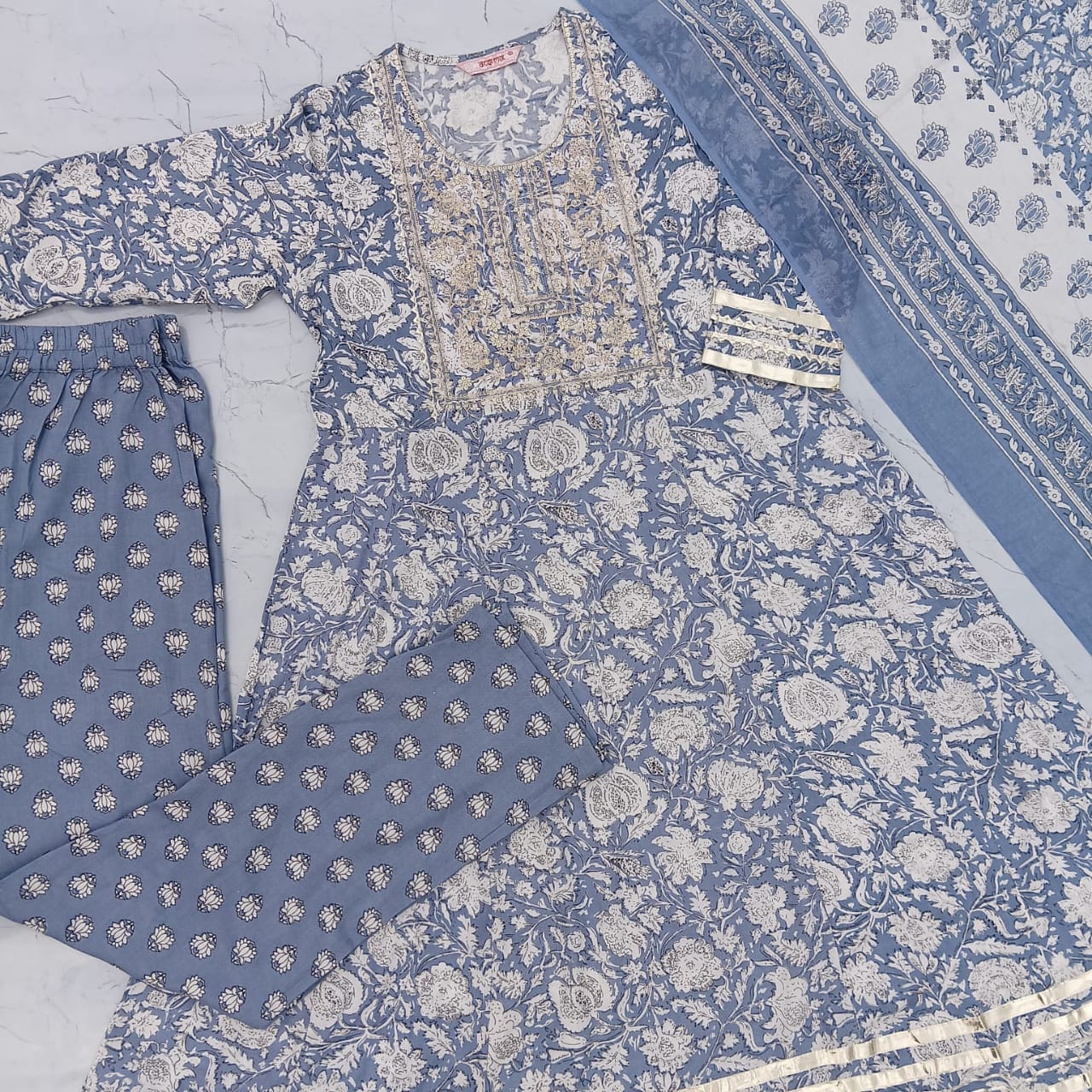 Elegant Floral Printed Anarkali Set with Dupatta