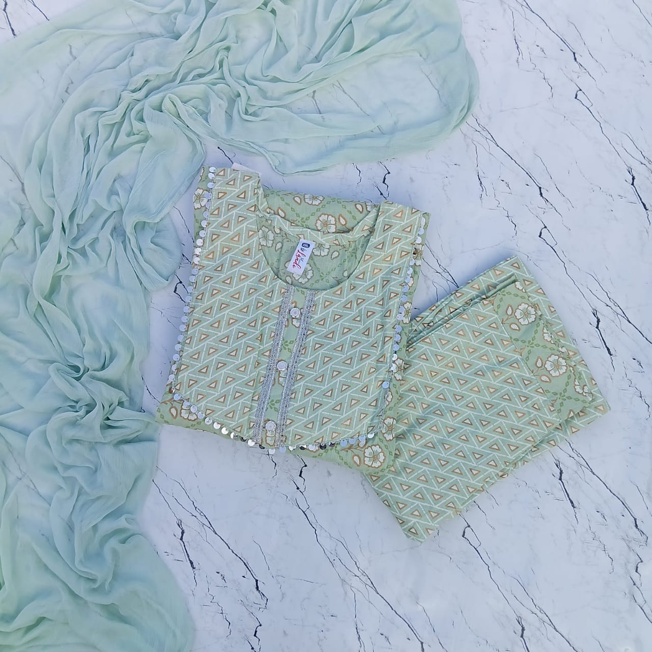 Graceful Anarkali Dress with Floral & Geometric Patterns