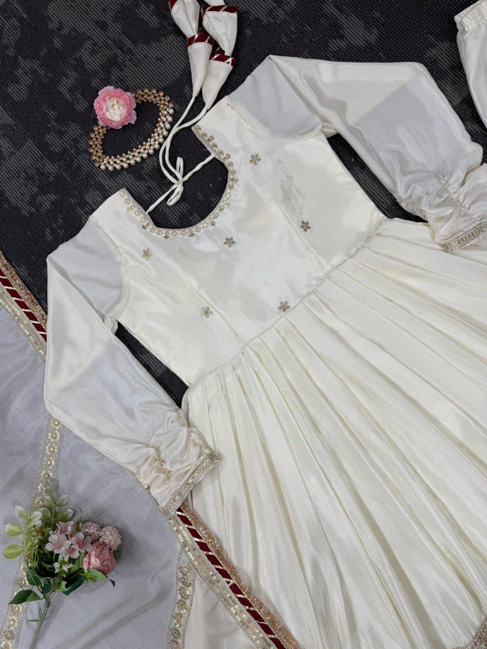 Chinon & Thread With Sequence Lace Border Heavy Anarkali Suit Set