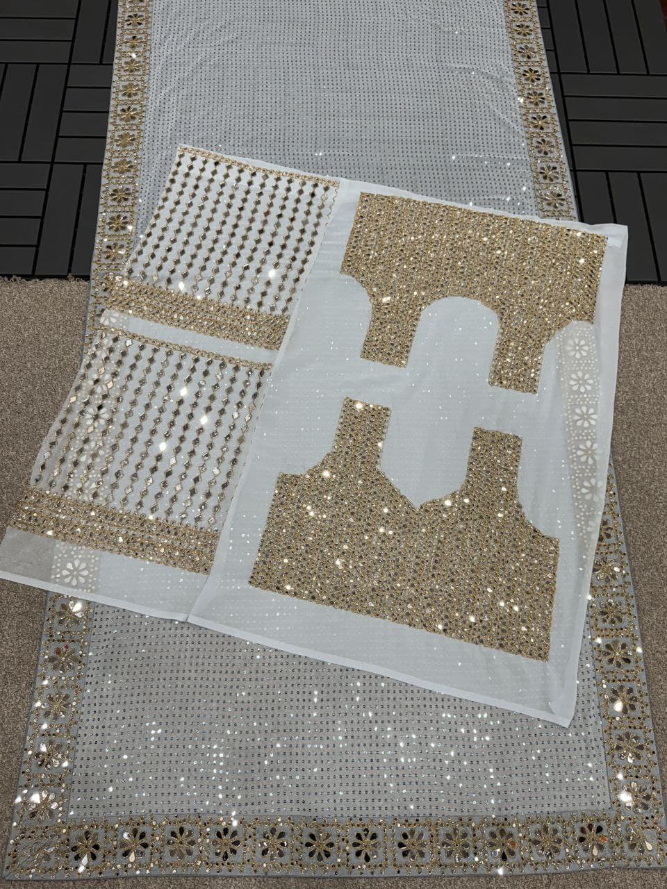 Original Mirror Work Designer Saree With Blouse