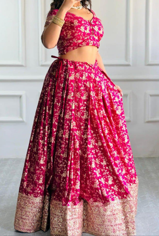 Banarsi Silk With Embroidery Work Party Wear Lehenga Choli