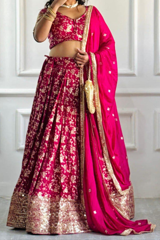 Banarsi Silk With Embroidery Work Party Wear Lehenga Choli