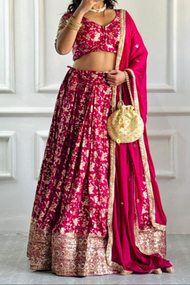 Banarsi Silk With Embroidery Work Party Wear Lehenga Choli