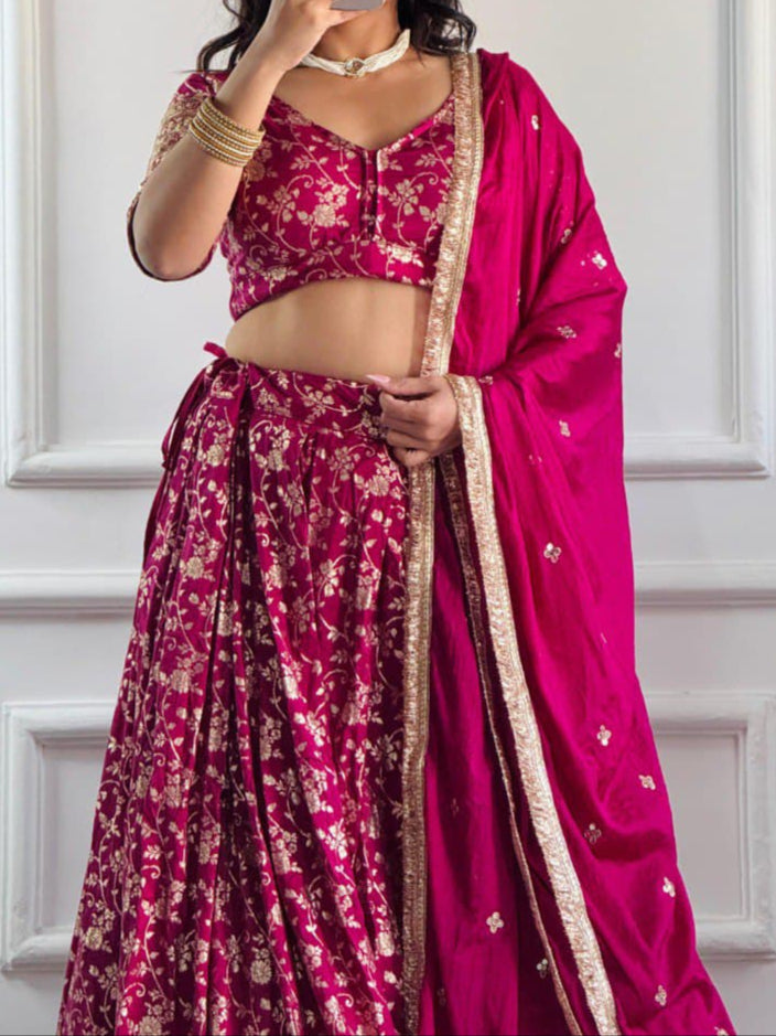 Banarsi Silk With Embroidery Work Party Wear Lehenga Choli