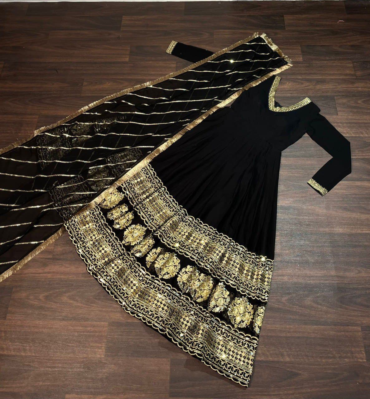 Faux Blooming & Sequence Embroidered Multi-Sequince Work Gown & Dupatta
