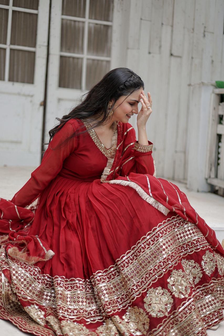 Faux Blooming & Sequence Embroidered Multi-Sequince Work Gown & Dupatta