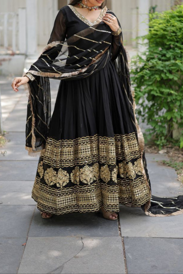 Faux Blooming & Sequence Embroidered Multi-Sequince Work Gown & Dupatta