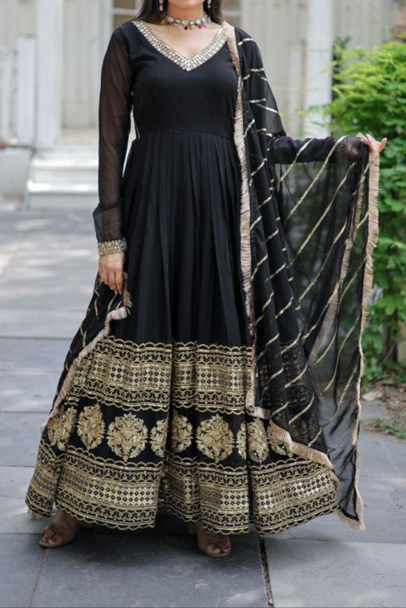 Faux Blooming & Sequence Embroidered Multi-Sequince Work Gown & Dupatta