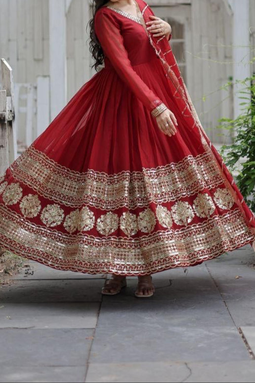 Faux Blooming & Sequence Embroidered Multi-Sequince Work Gown & Dupatta