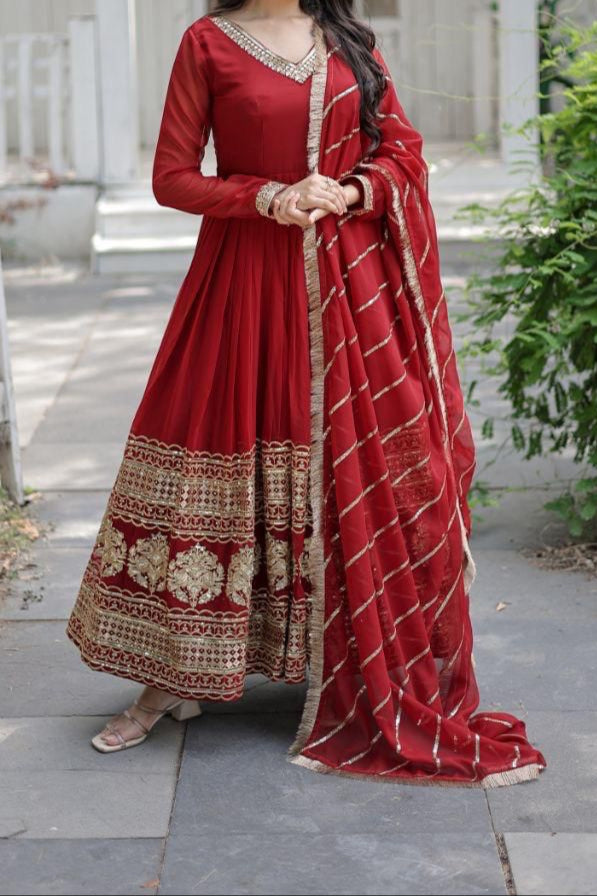 Faux Blooming & Sequence Embroidered Multi-Sequince Work Gown & Dupatta