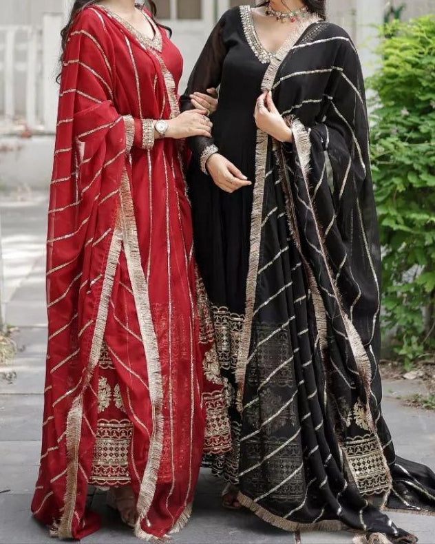 Faux Blooming & Sequence Embroidered Multi-Sequince Work Gown & Dupatta