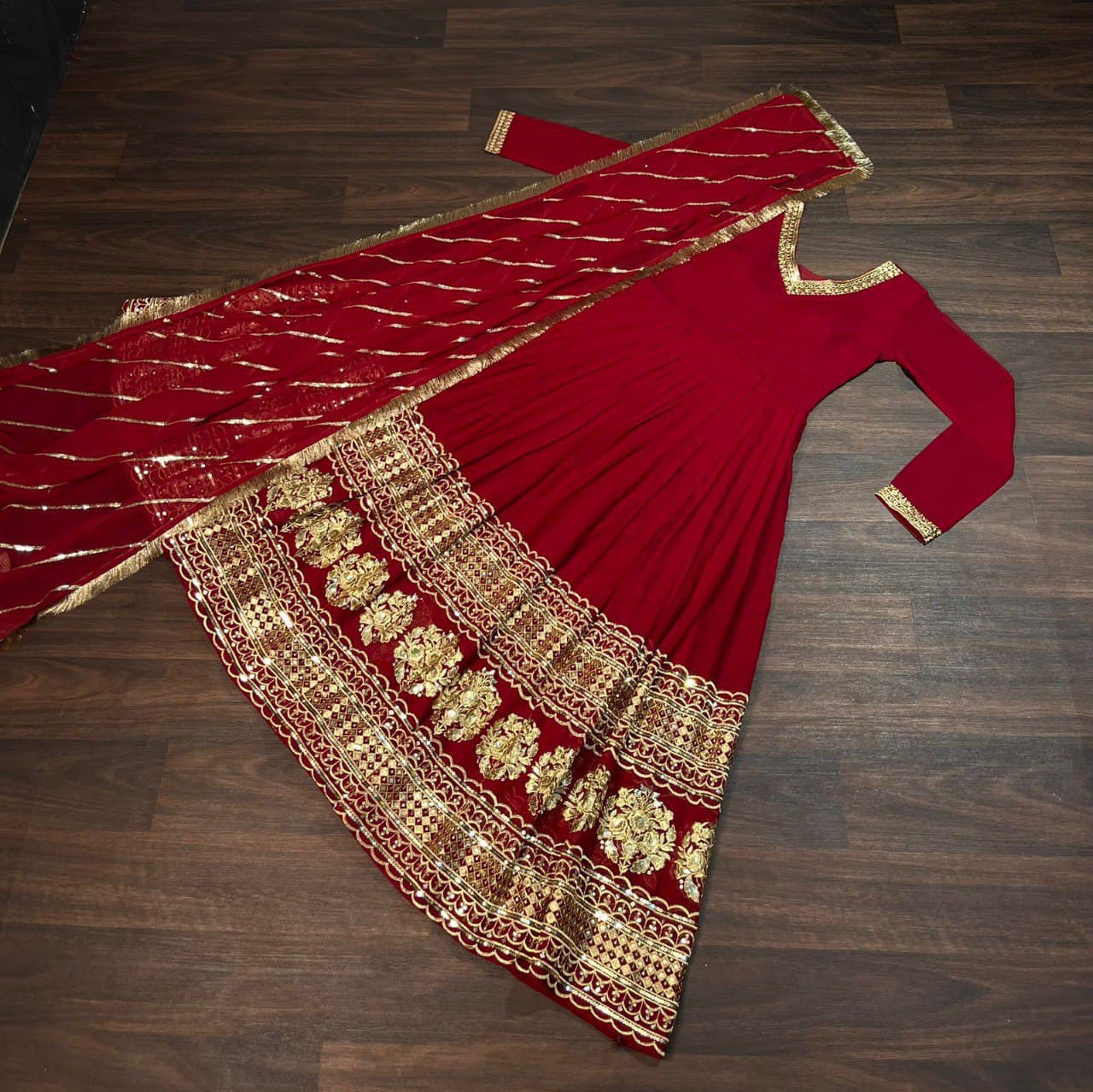 Faux Blooming & Sequence Embroidered Multi-Sequince Work Gown & Dupatta