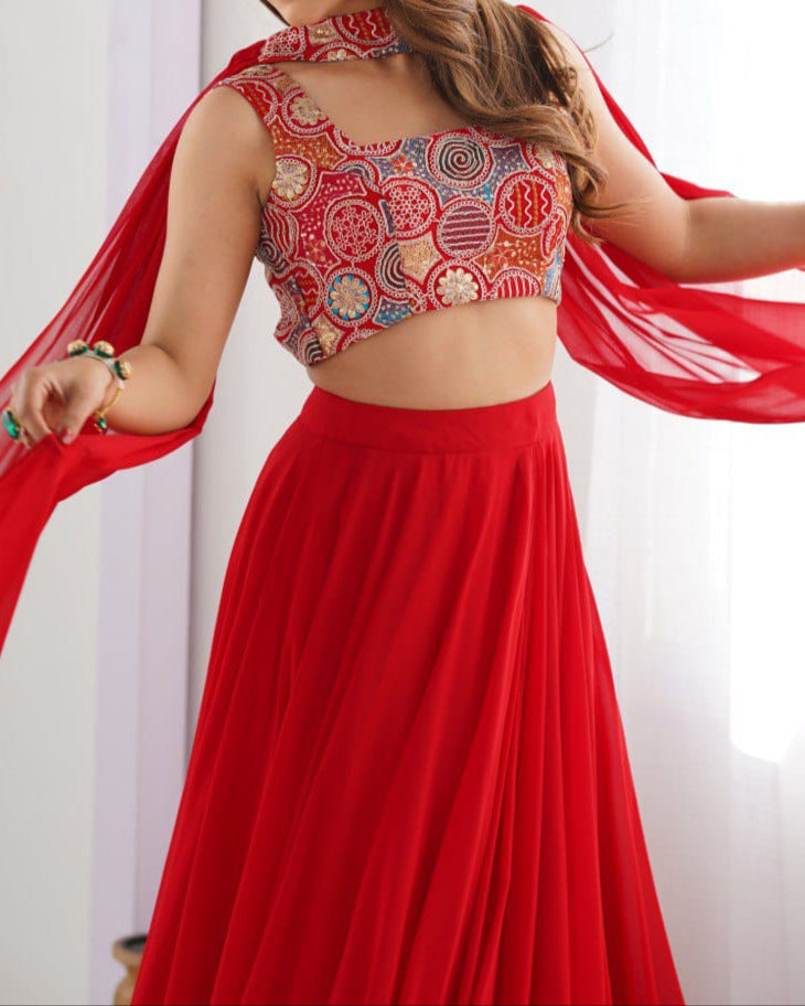 Wedding Special Pure Soft Faux Georgette Fully Stitched Lehenga Choli
