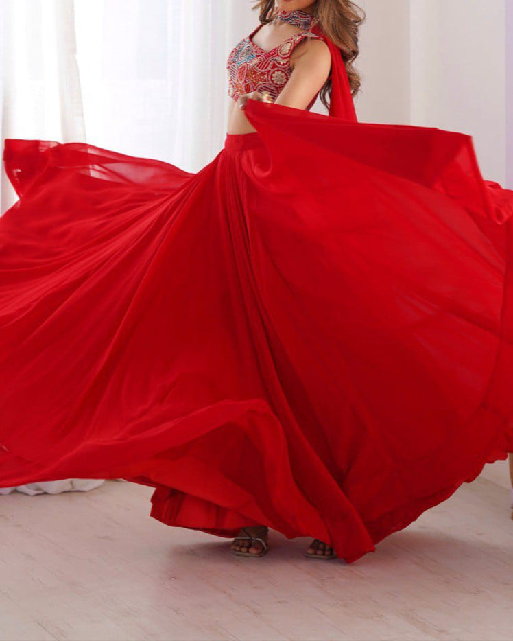 Wedding Special Pure Soft Faux Georgette Fully Stitched Lehenga Choli