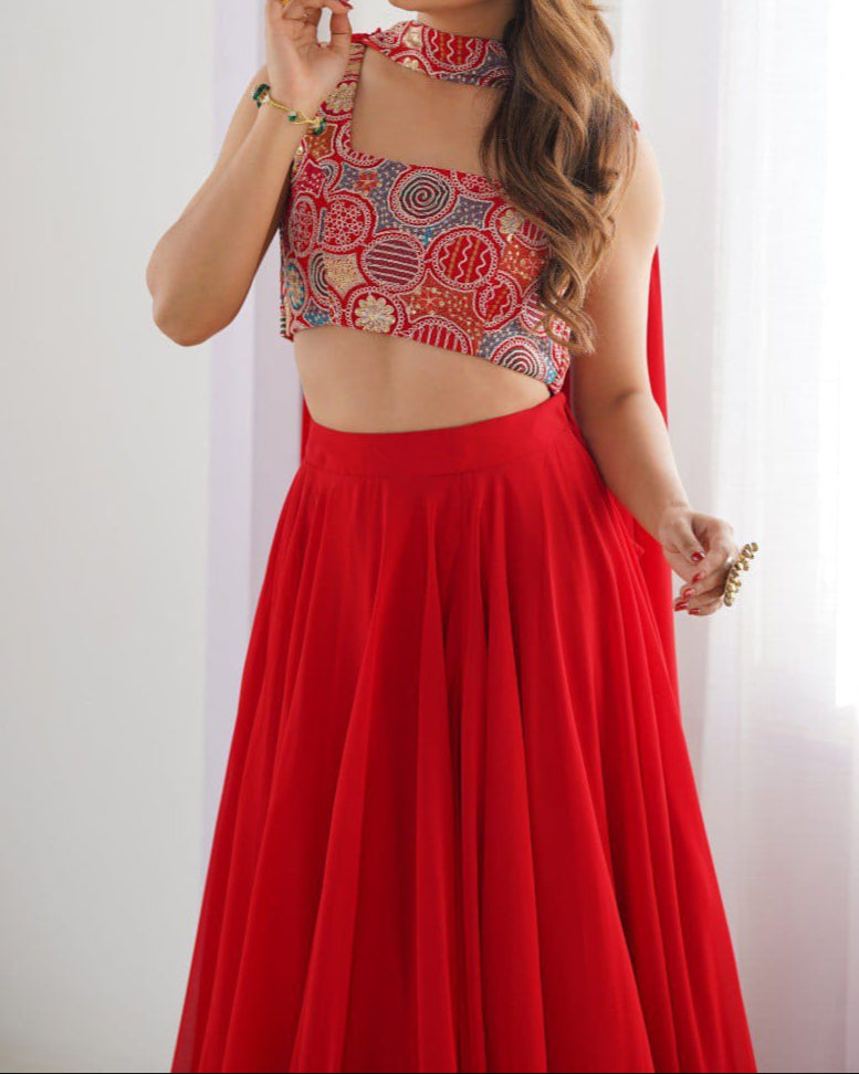 Wedding Special Pure Soft Faux Georgette Fully Stitched Lehenga Choli