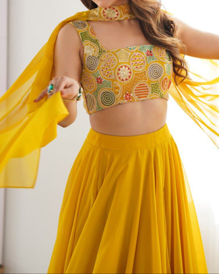Wedding Special Pure Soft Faux Georgette Fully Stitched Lehenga Choli
