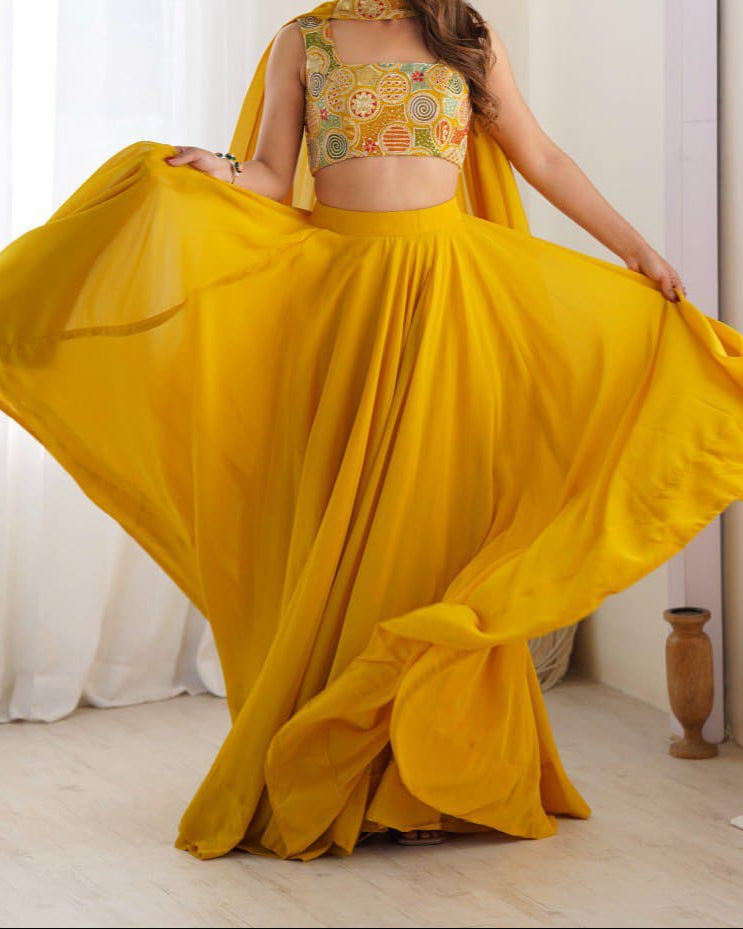 Wedding Special Pure Soft Faux Georgette Fully Stitched Lehenga Choli