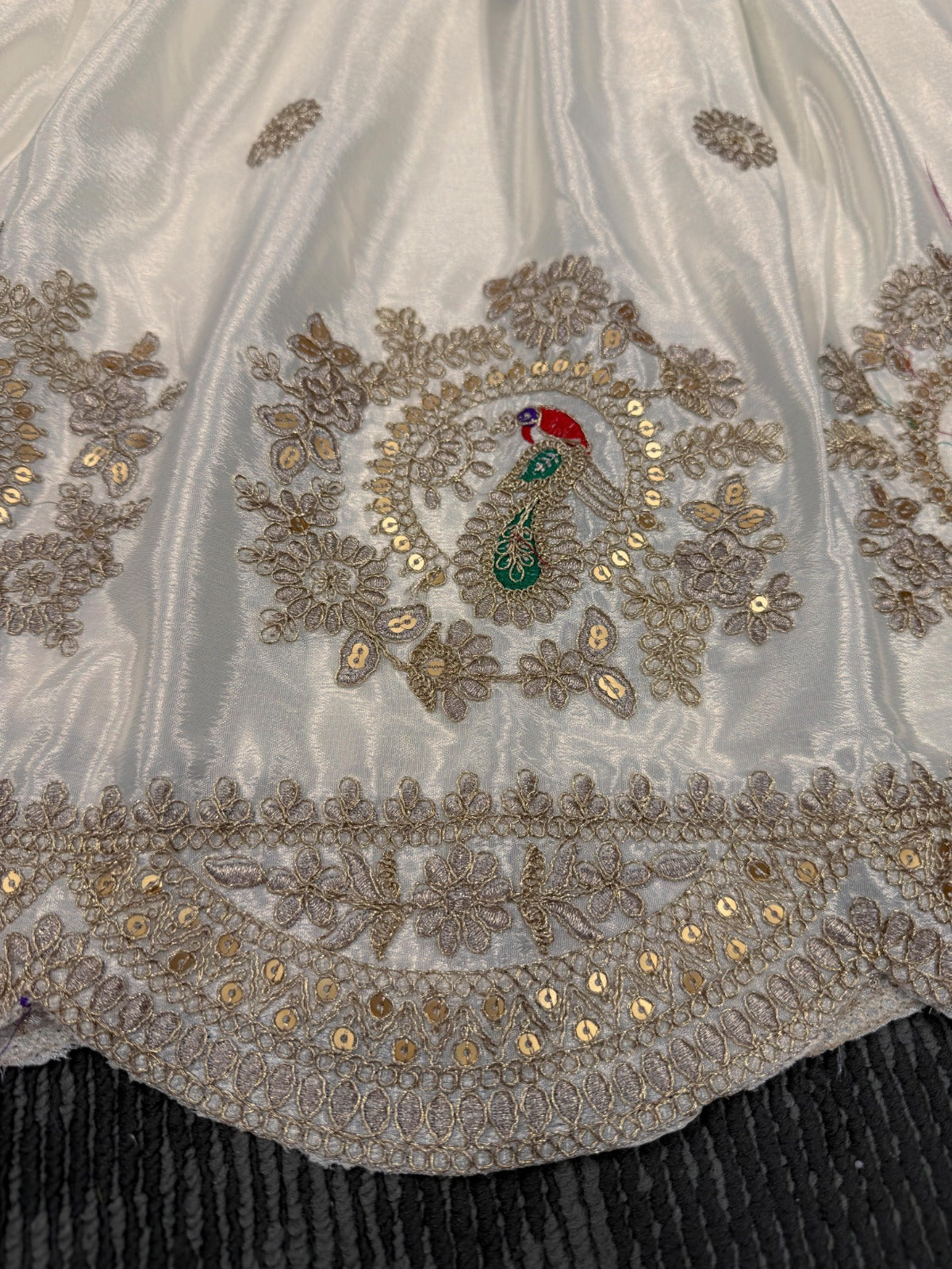 Designer Gown Sequence Work On Chinon Silk Fabric