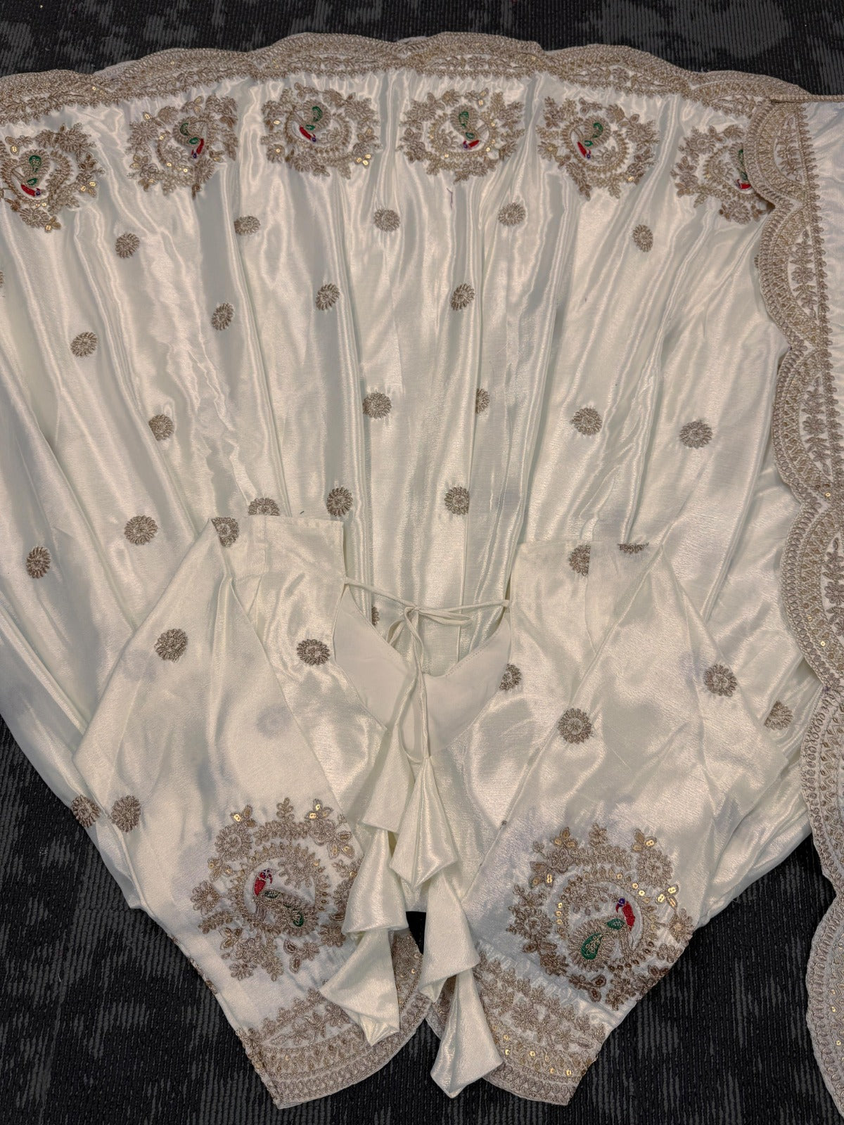 Designer Gown Sequence Work On Chinon Silk Fabric