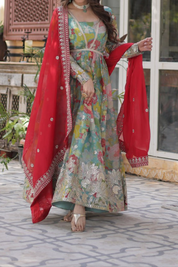 Readymade Alia Cut Gown With Dupatta