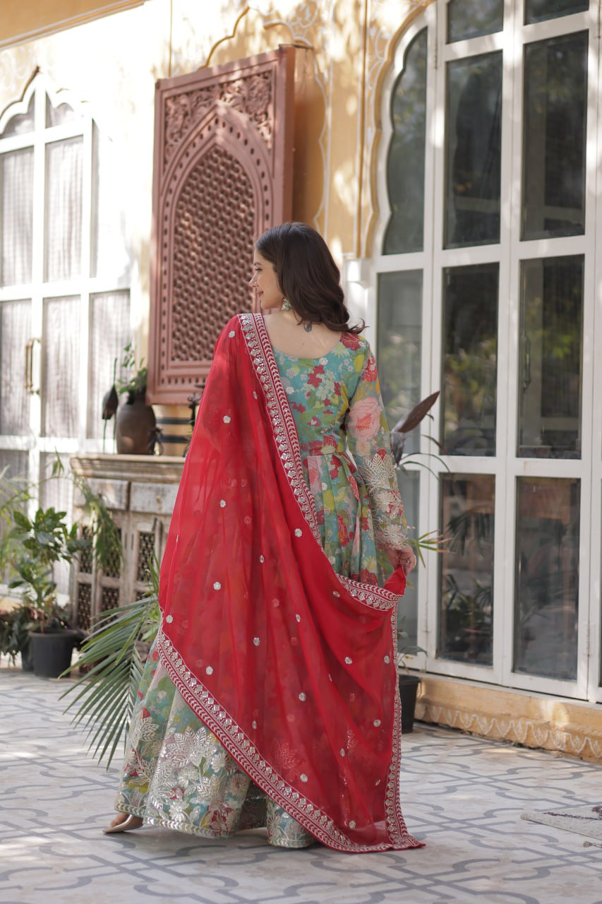 Readymade Alia Cut Gown With Dupatta