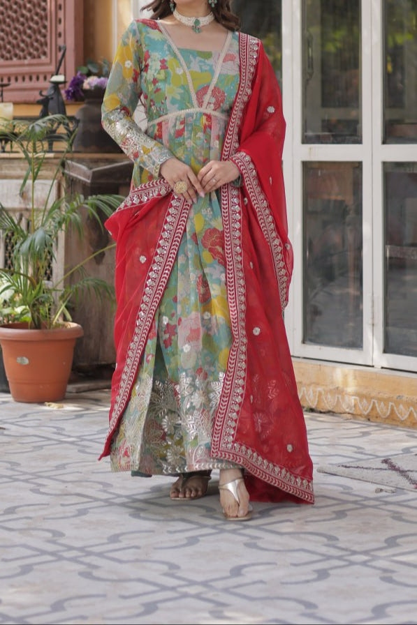 Readymade Alia Cut Gown With Dupatta