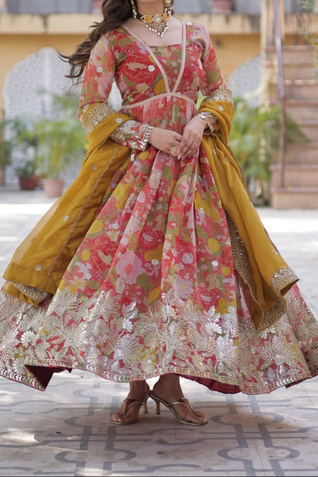 Readymade Alia Cut Gown With Dupatta