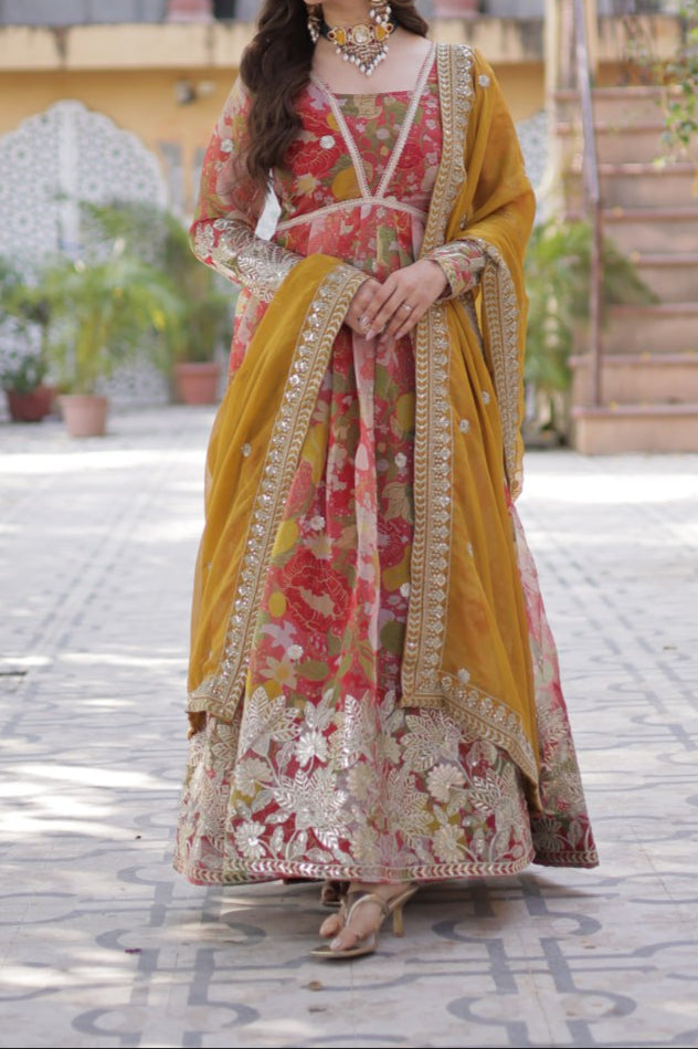 Readymade Alia Cut Gown With Dupatta