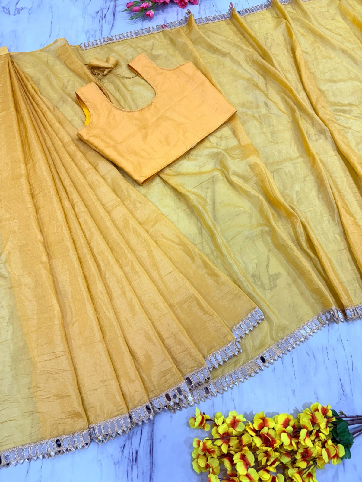 Most Beautiful Ready To Wear Real Mirror Border Work Saree