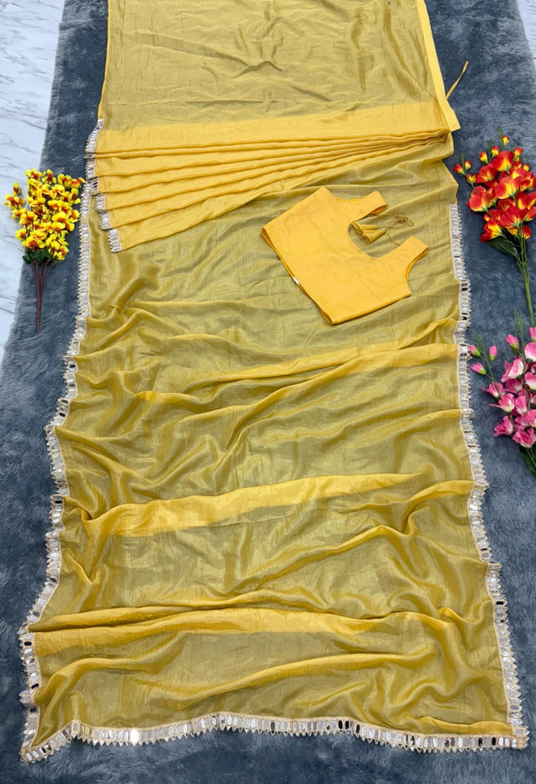 Most Beautiful Ready To Wear Real Mirror Border Work Saree