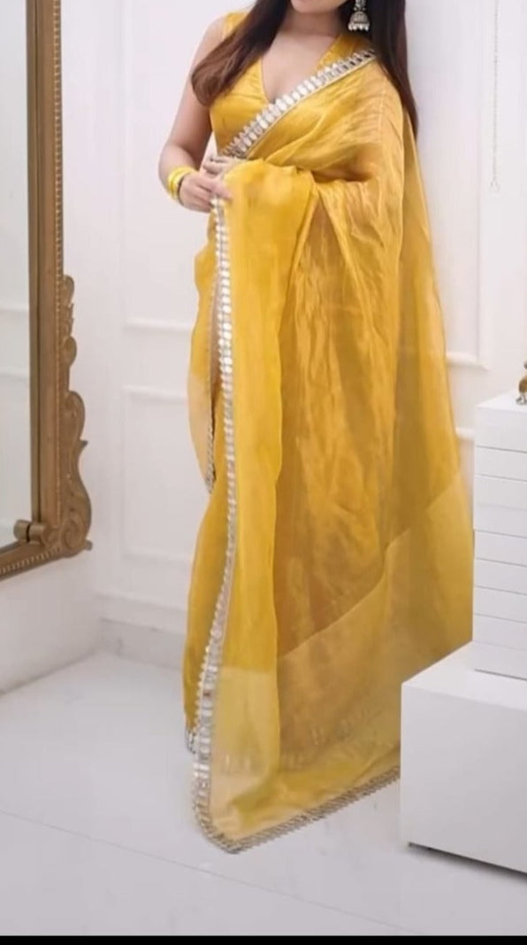 Most Beautiful Ready To Wear Real Mirror Border Work Saree
