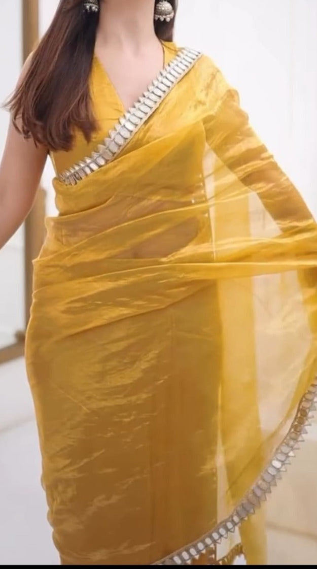 Most Beautiful Ready To Wear Real Mirror Border Work Saree
