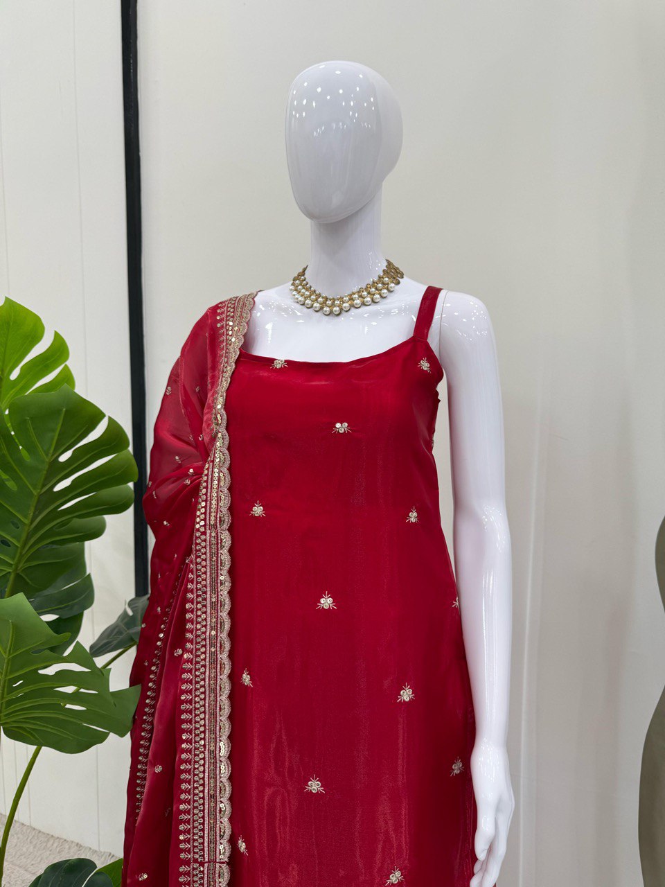 Wedding Special Thread With Sequence Work Top Plazzo & Dupatta Set