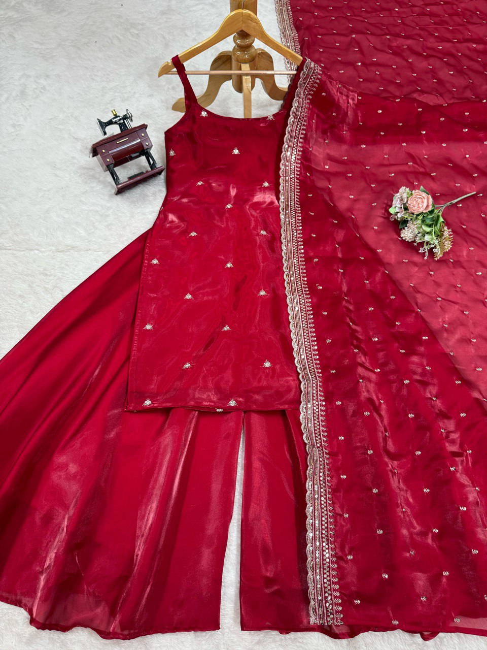 Wedding Special Thread With Sequence Work Top Plazzo & Dupatta Set