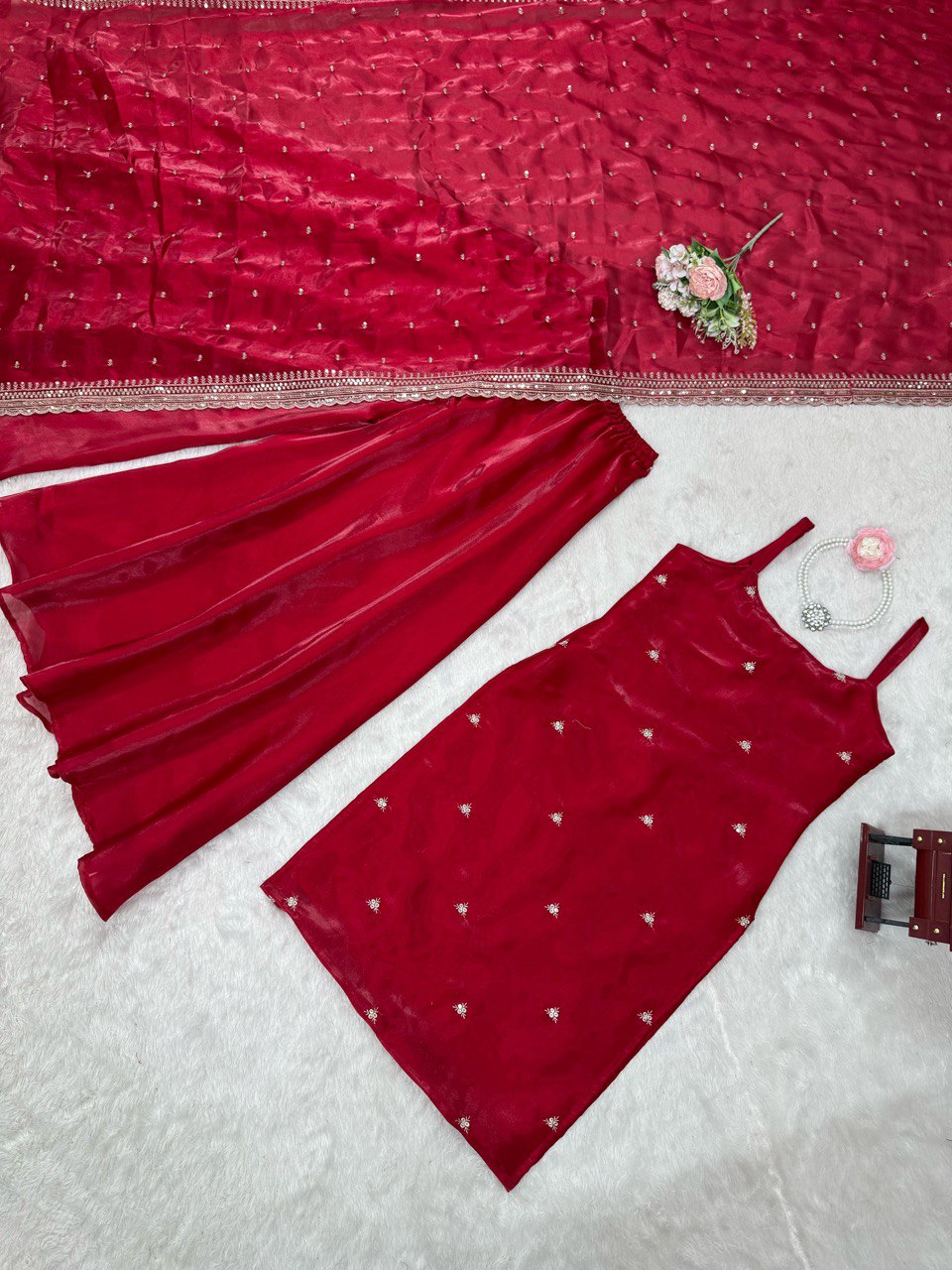 Wedding Special Thread With Sequence Work Top Plazzo & Dupatta Set