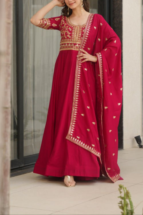 Sequence & Zari Embroidered Work Gown With Dupatta