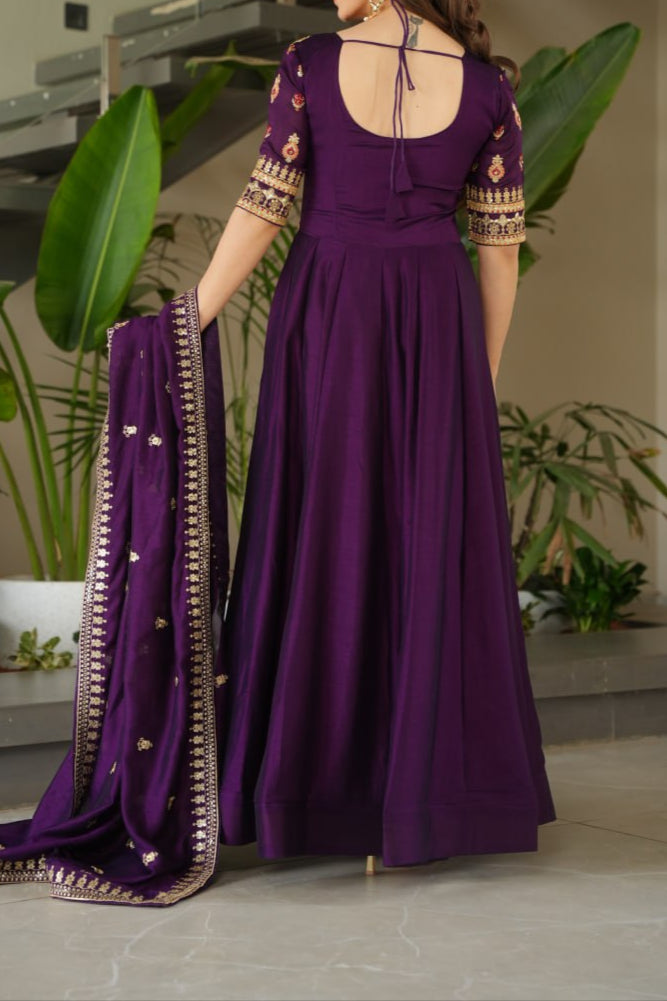 Sequence & Zari Embroidered Work Gown With Dupatta