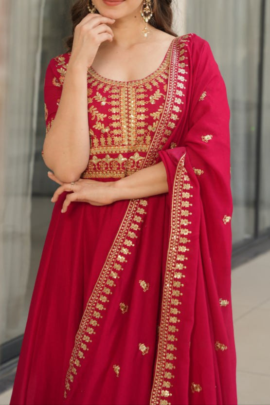 Sequence & Zari Embroidered Work Gown With Dupatta