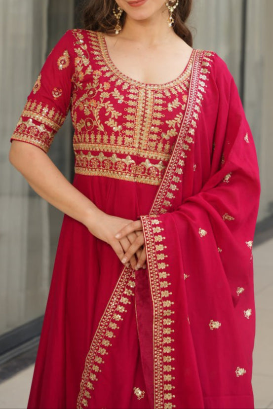Sequence & Zari Embroidered Work Gown With Dupatta