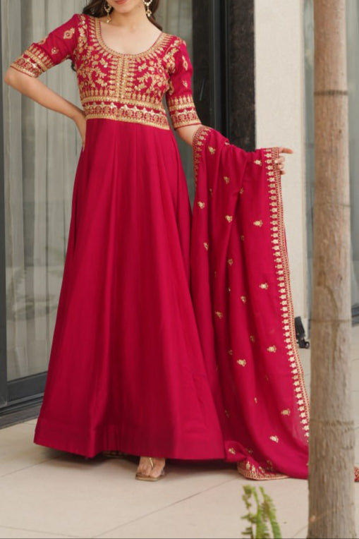 Sequence & Zari Embroidered Work Gown With Dupatta