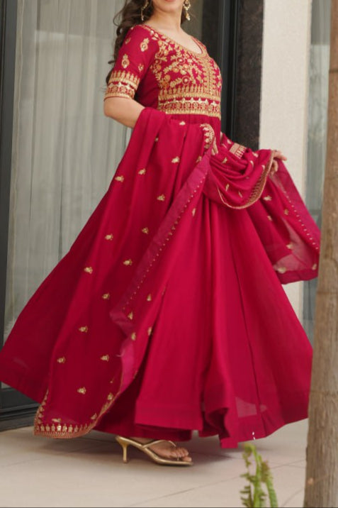 Sequence & Zari Embroidered Work Gown With Dupatta