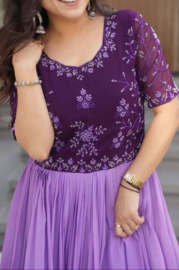 Wedding Special Beads Embroidered Work & Rich Floral Pedding Digital Print Gown