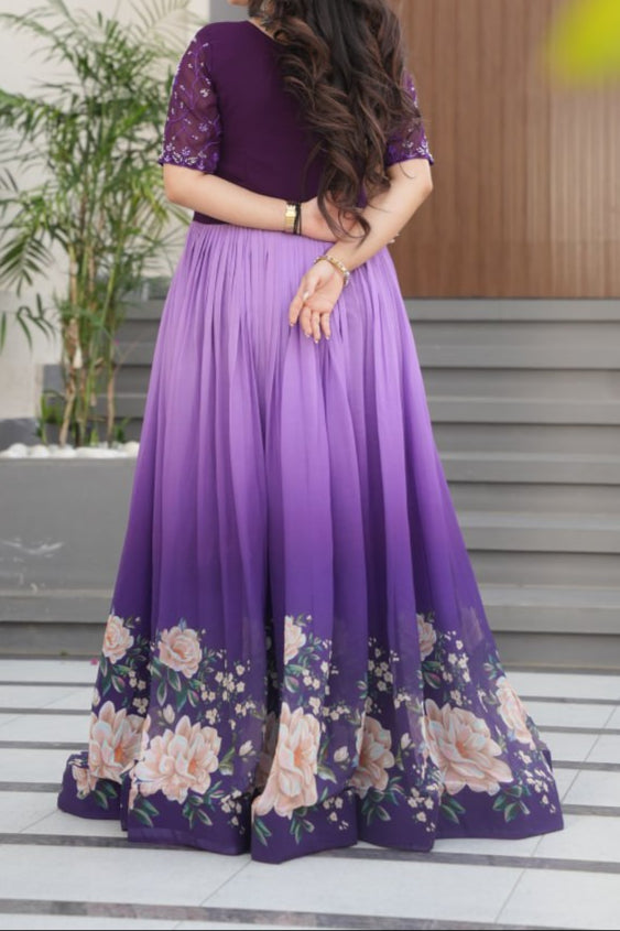 Wedding Special Beads Embroidered Work & Rich Floral Pedding Digital Print Gown