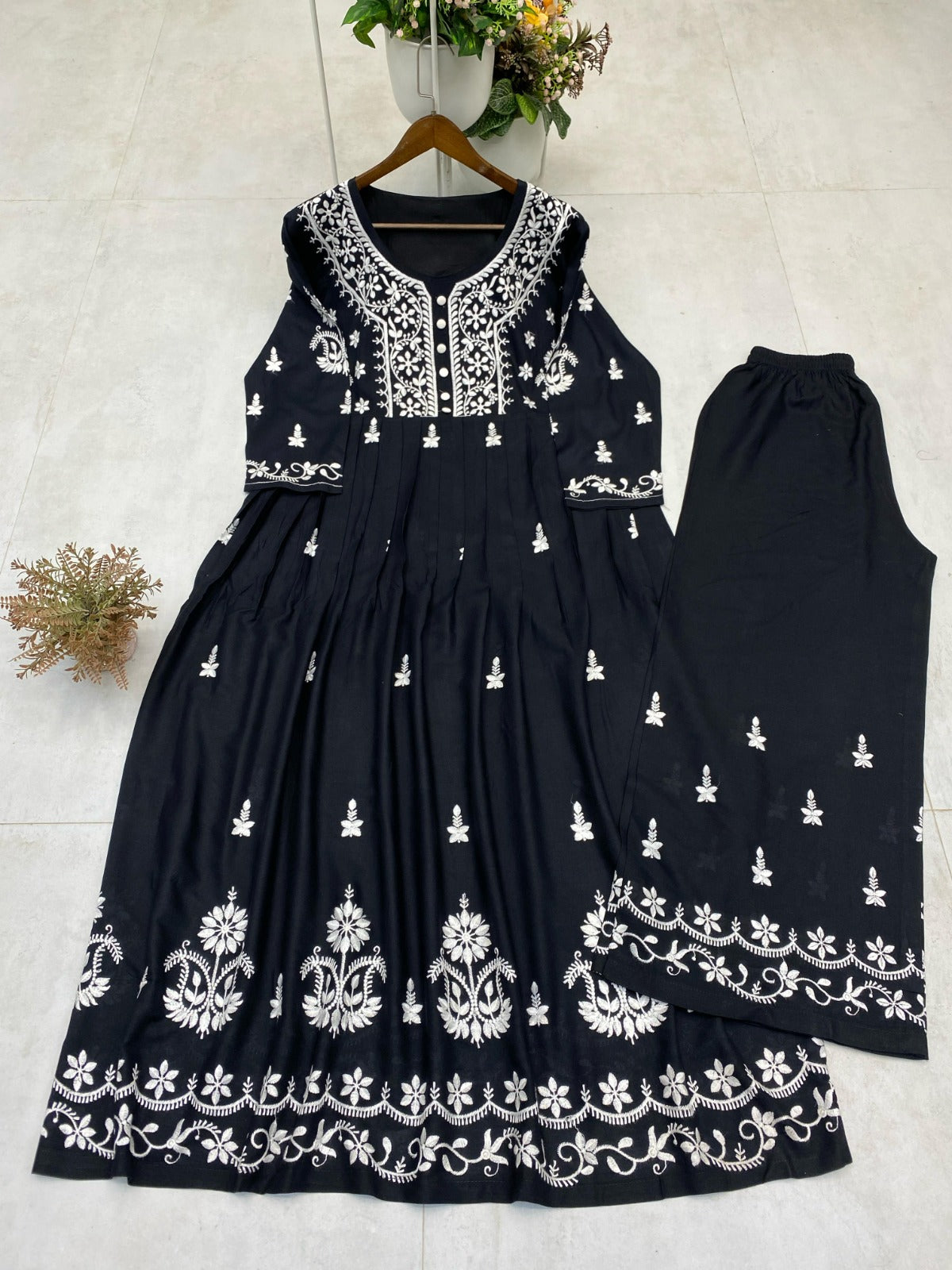 Summer Running Wear Special Trending Kurta Palazzo Set With Embroidery Thread Work