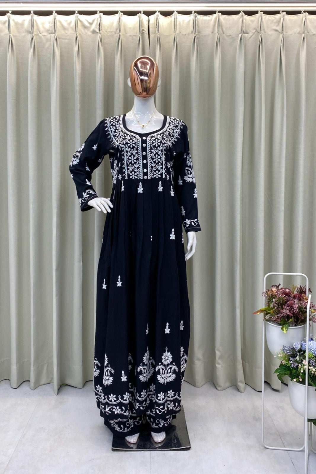 Summer Running Wear Special Trending Kurta Palazzo Set With Embroidery Thread Work