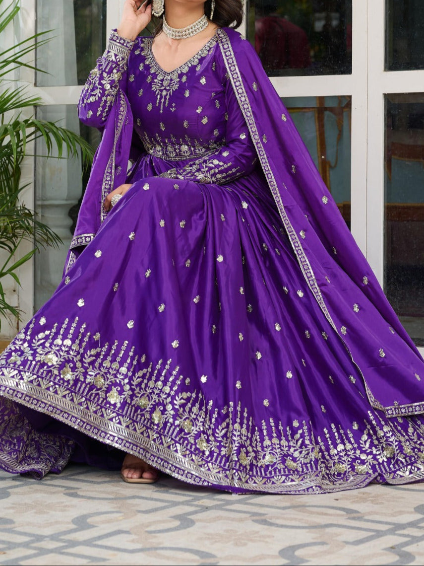 American Silk Beautiful Sequence Work Anarkali Suit